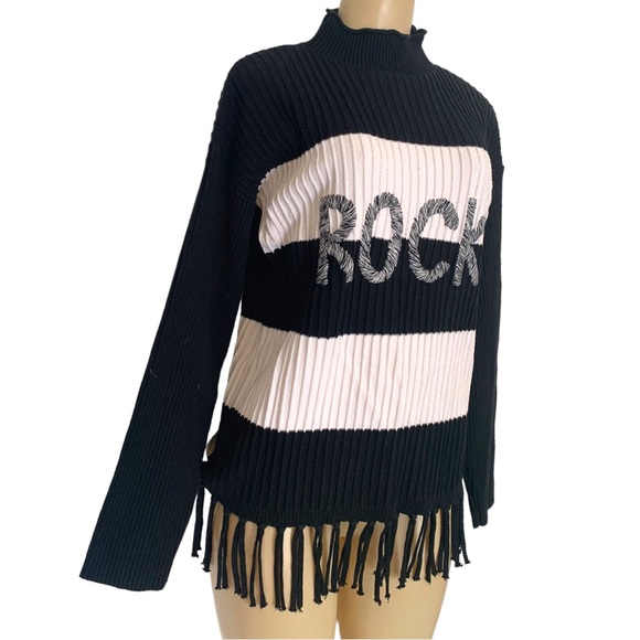 Gabby Isabella ROCK Tassel Fringe Tunic Black & White Colourblock Sweater - Picture 5 of 10
